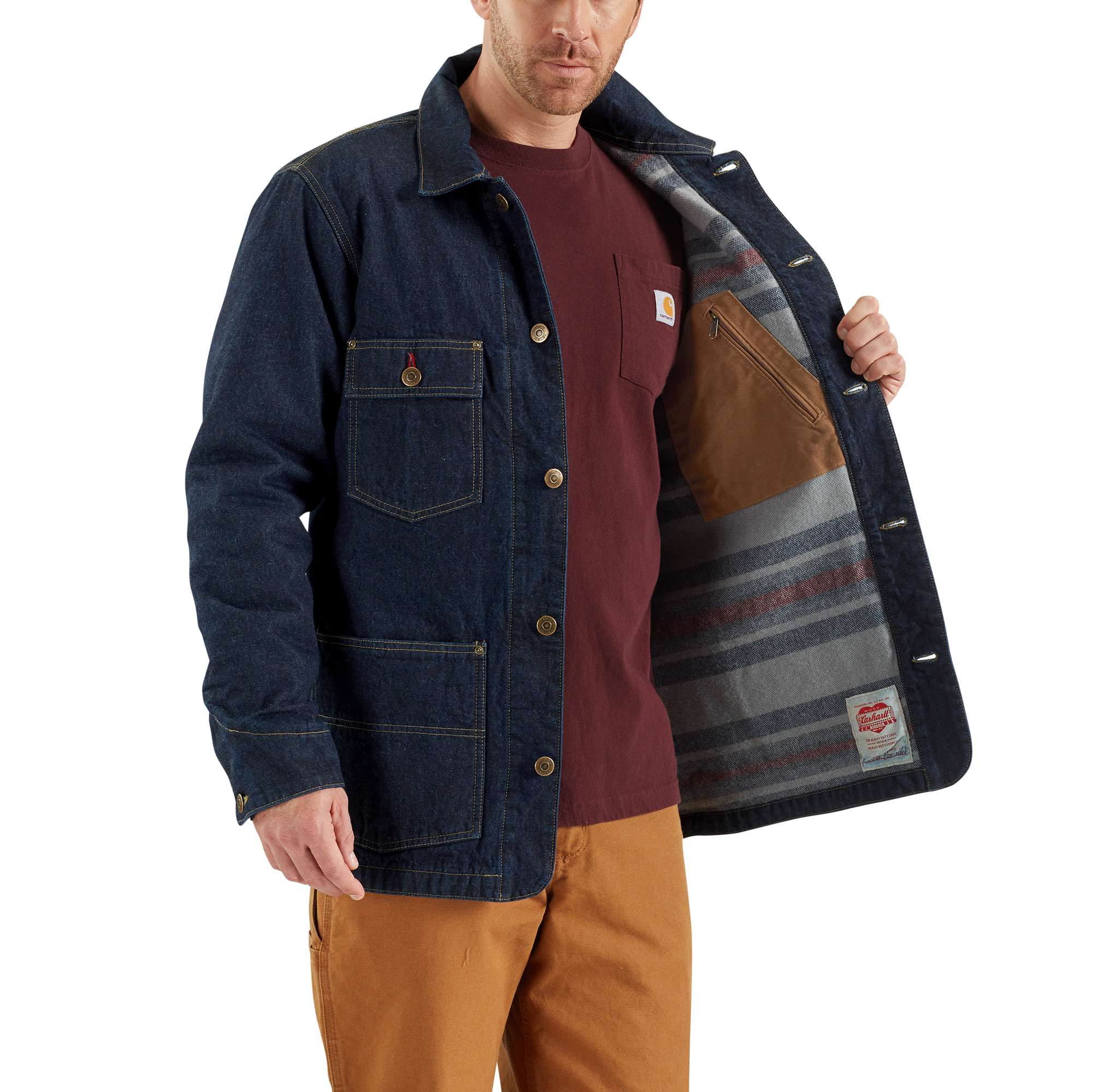 Carhartt x Faribault® Limited Edition Denim Chore Coat / Wool Blanket Lined - Image 2