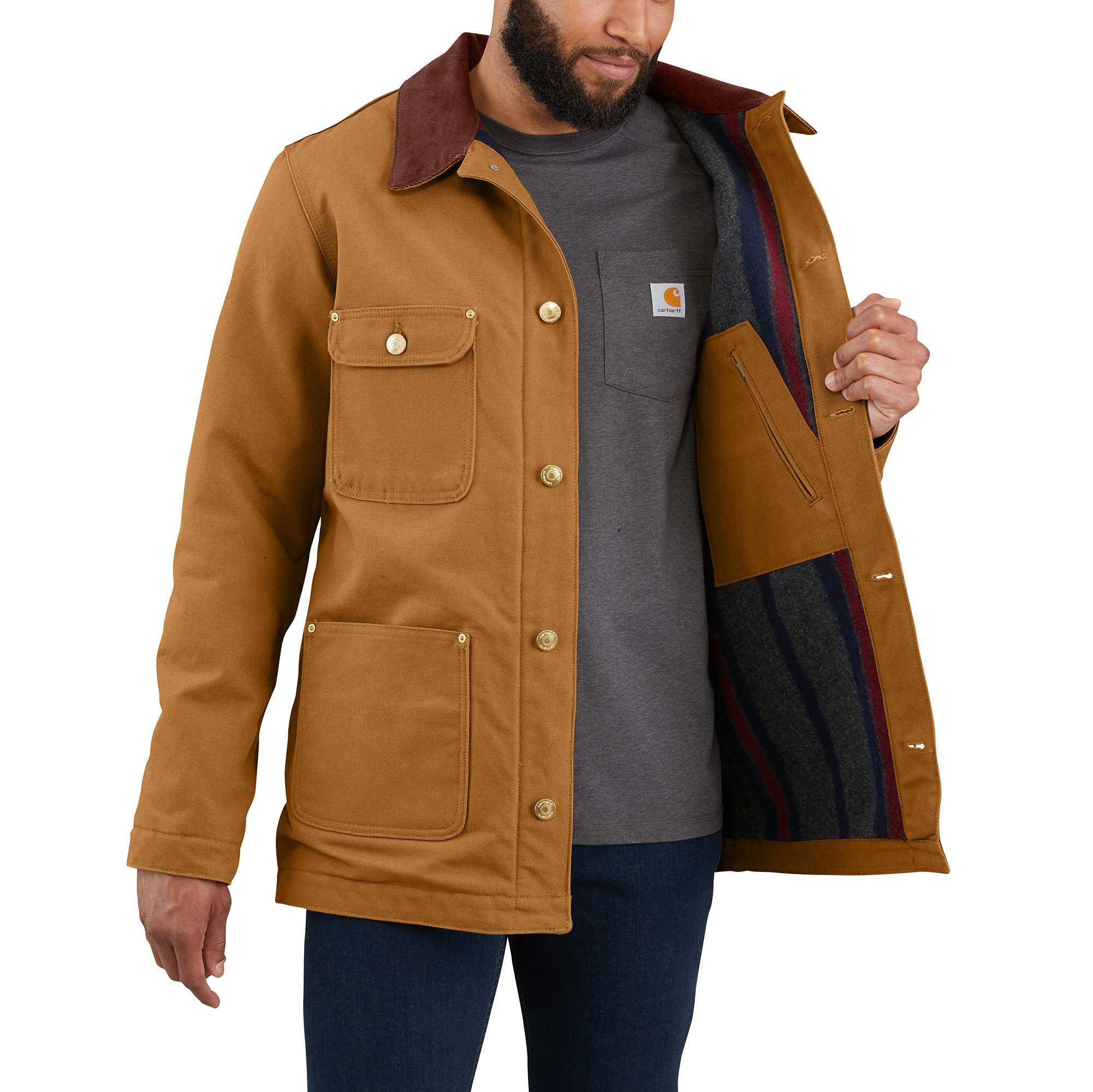 Loose Fit Firm Duck Blanket-Lined Chore Coat - Image 3