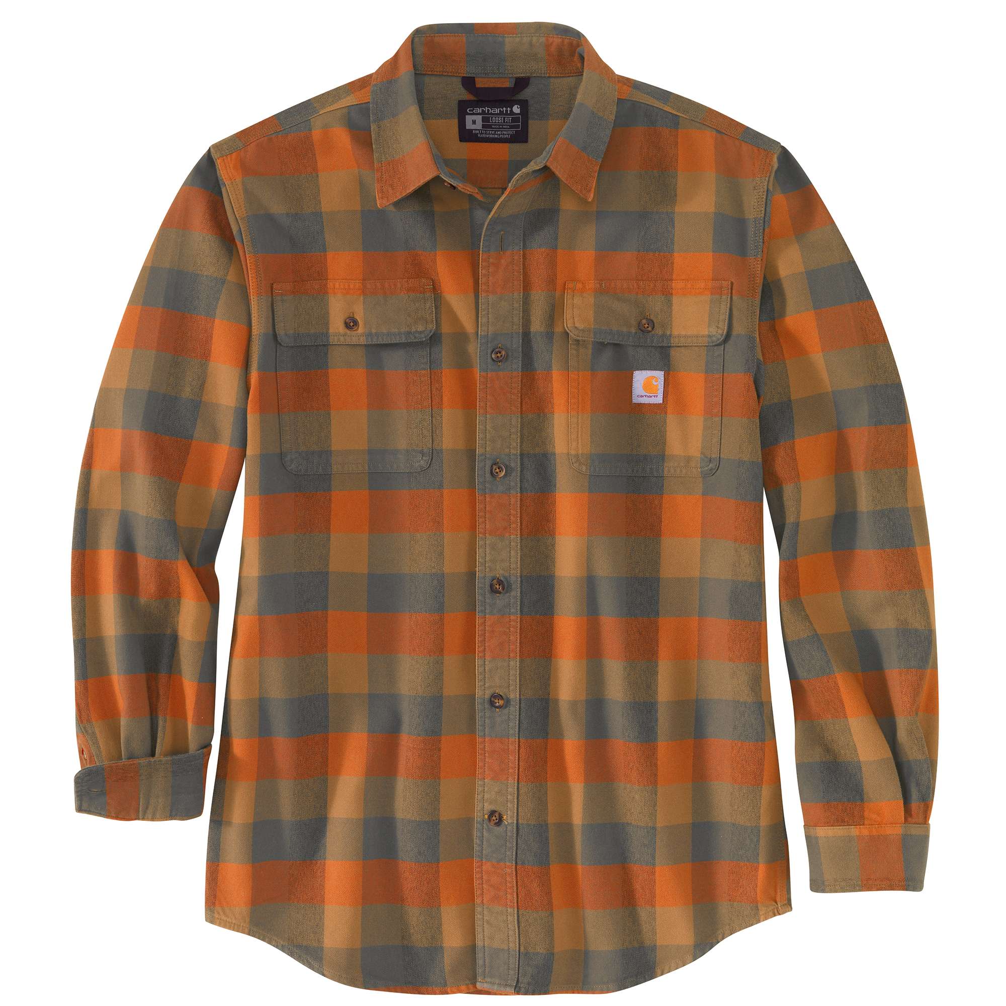 Loose Fit Heavyweight Flannel Long-Sleeve Plaid Shirt