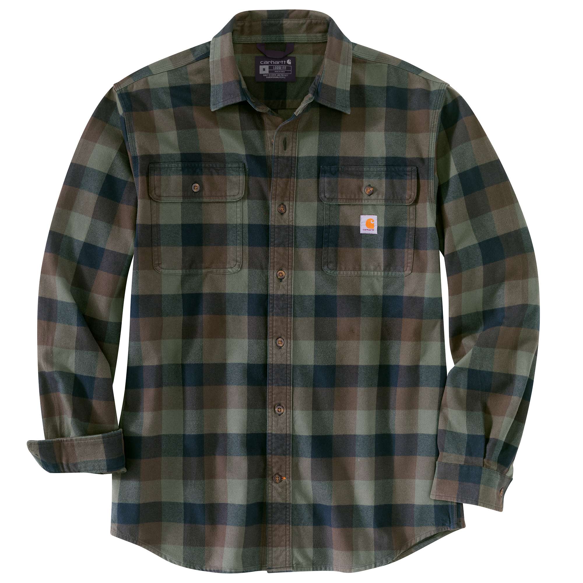 Loose Fit Heavyweight Flannel Long-Sleeve Plaid Shirt