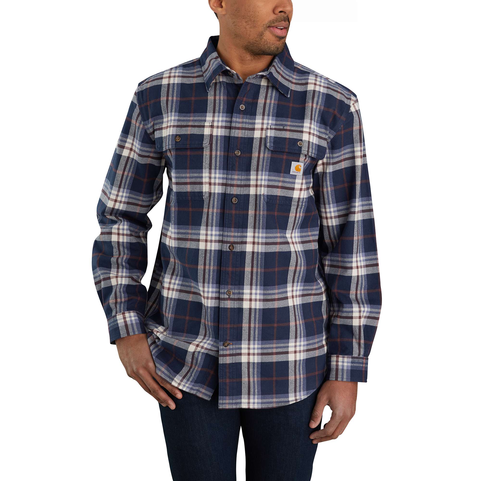 Loose Fit Heavyweight Flannel Long-Sleeve Plaid Shirt