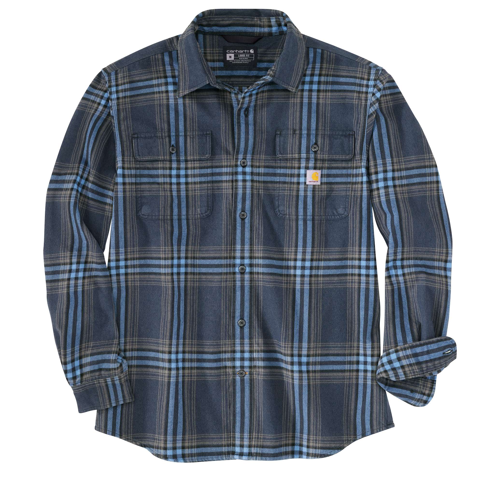 Loose Fit Heavyweight Flannel Long-Sleeve Plaid Shirt