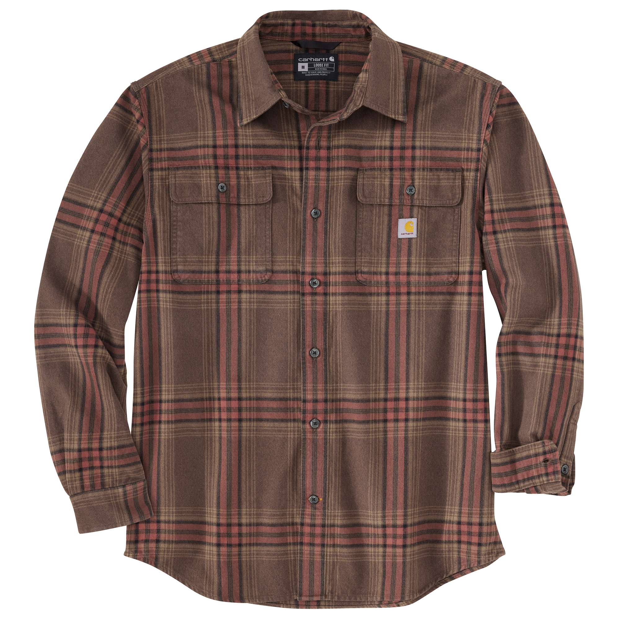 Loose Fit Heavyweight Flannel Long-Sleeve Plaid Shirt
