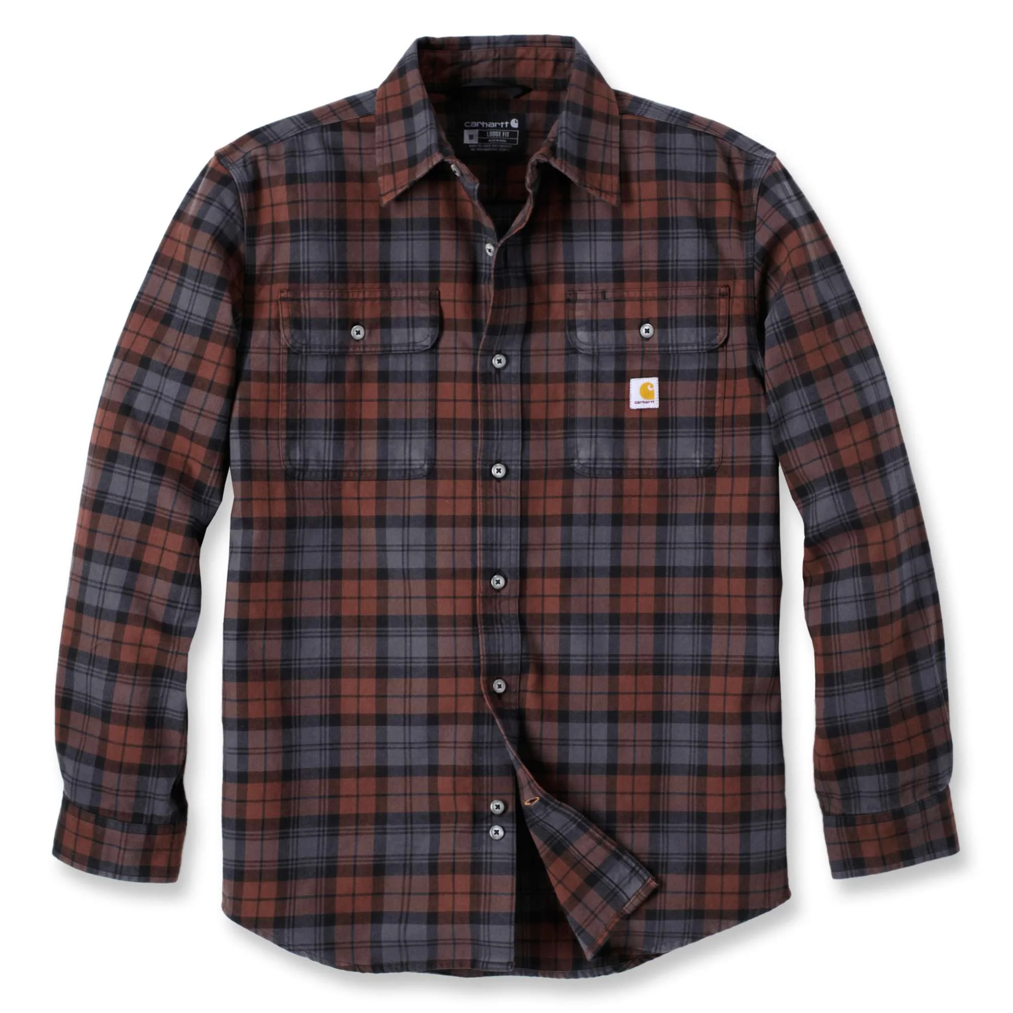 Loose Fit Heavyweight Flannel Long-Sleeve Plaid Shirt