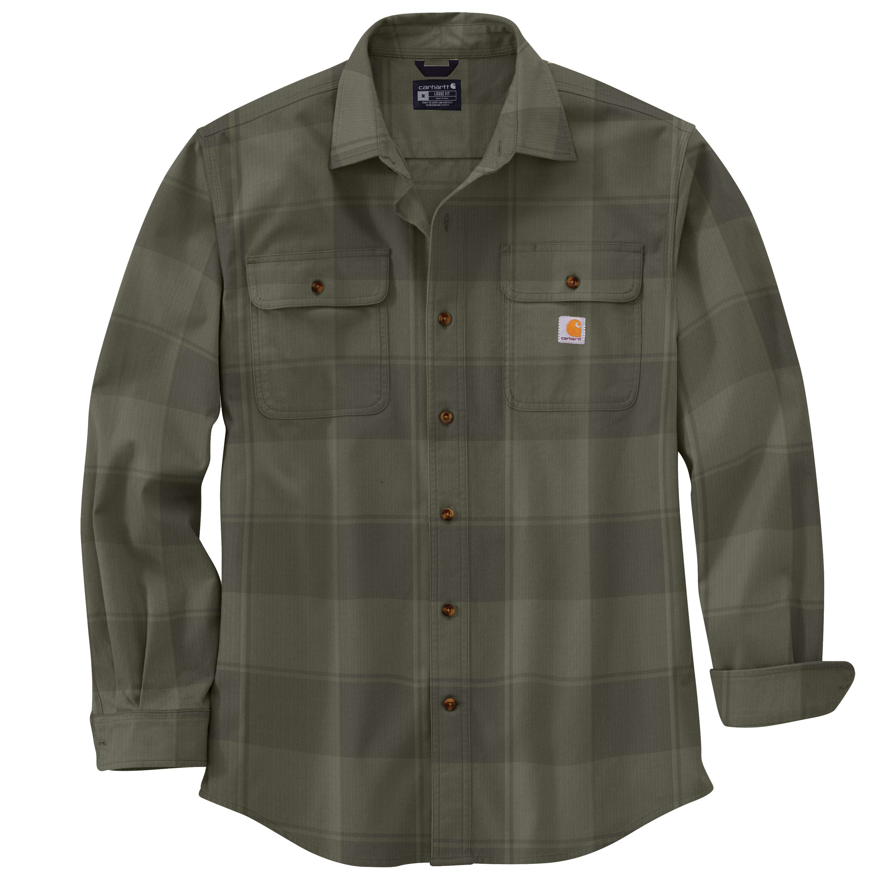 Loose Fit Heavyweight Flannel Long-Sleeve Plaid Shirt