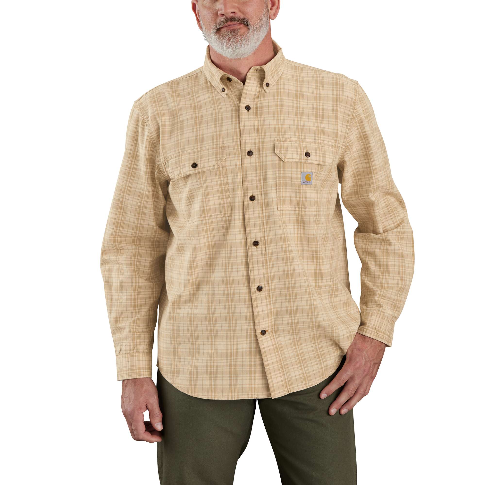 Loose Fit Midweight Chambray Long-Sleeve Plaid Shirt