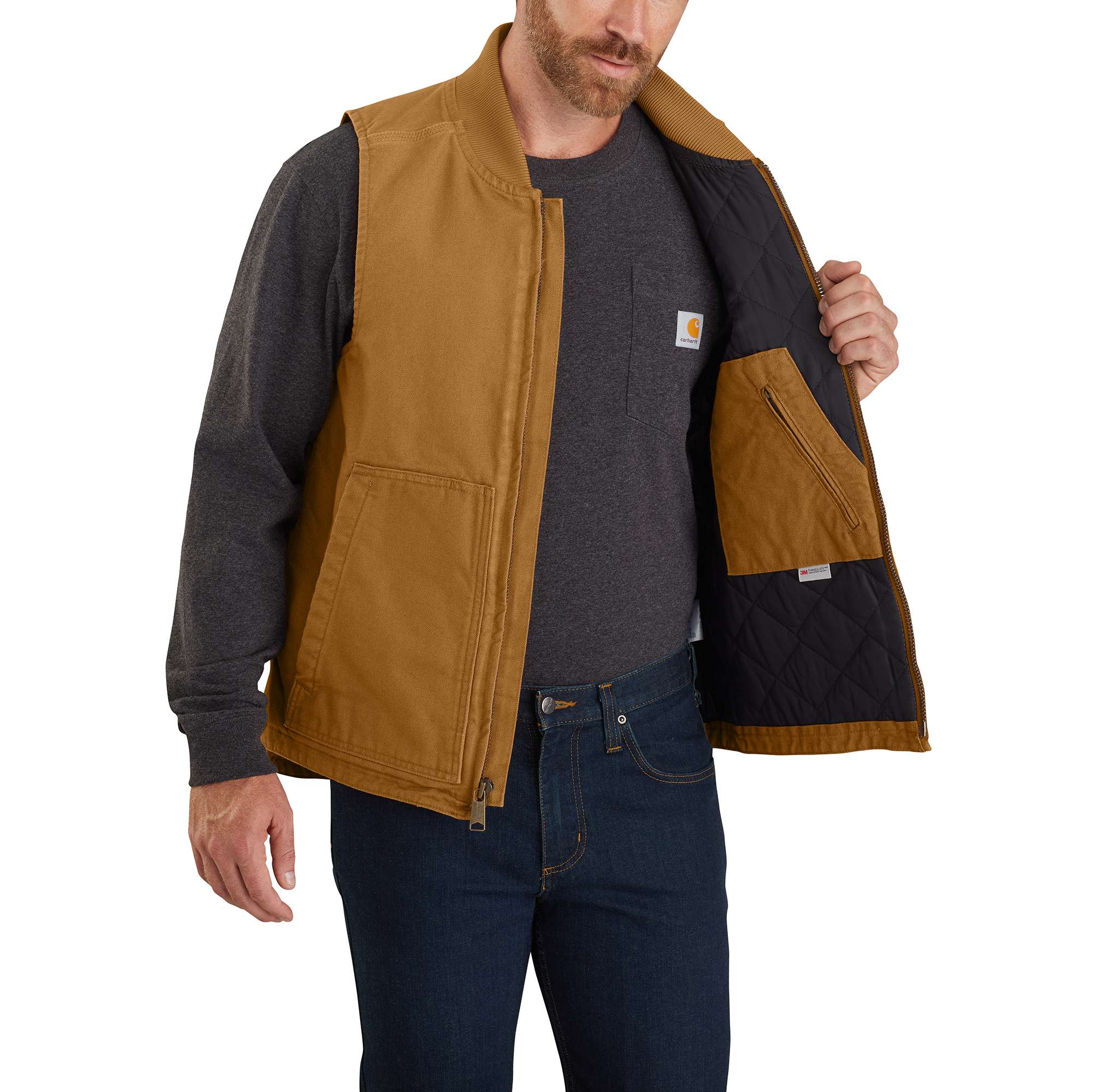 Loose Fit Washed Duck Insulated Rib Collar Vest - Image 3