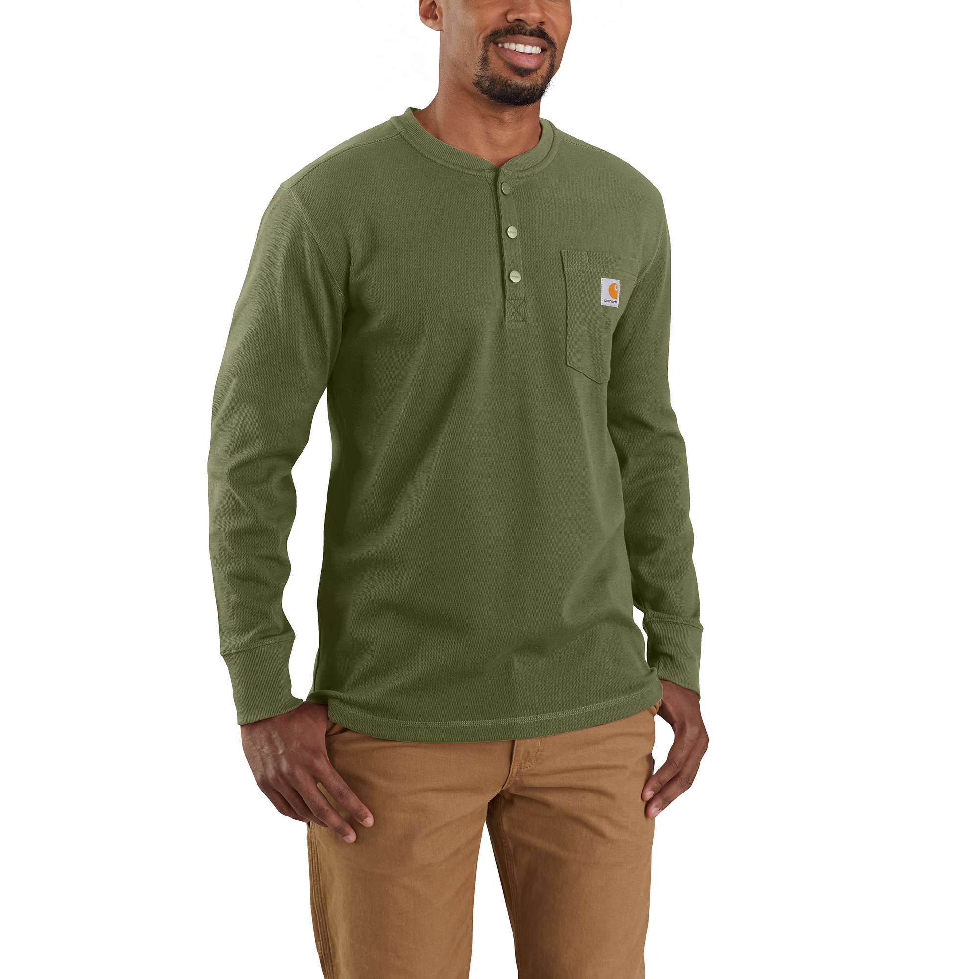Relaxed Fit Heavyweight Long-Sleeve Henley Pocket Thermal Shirt