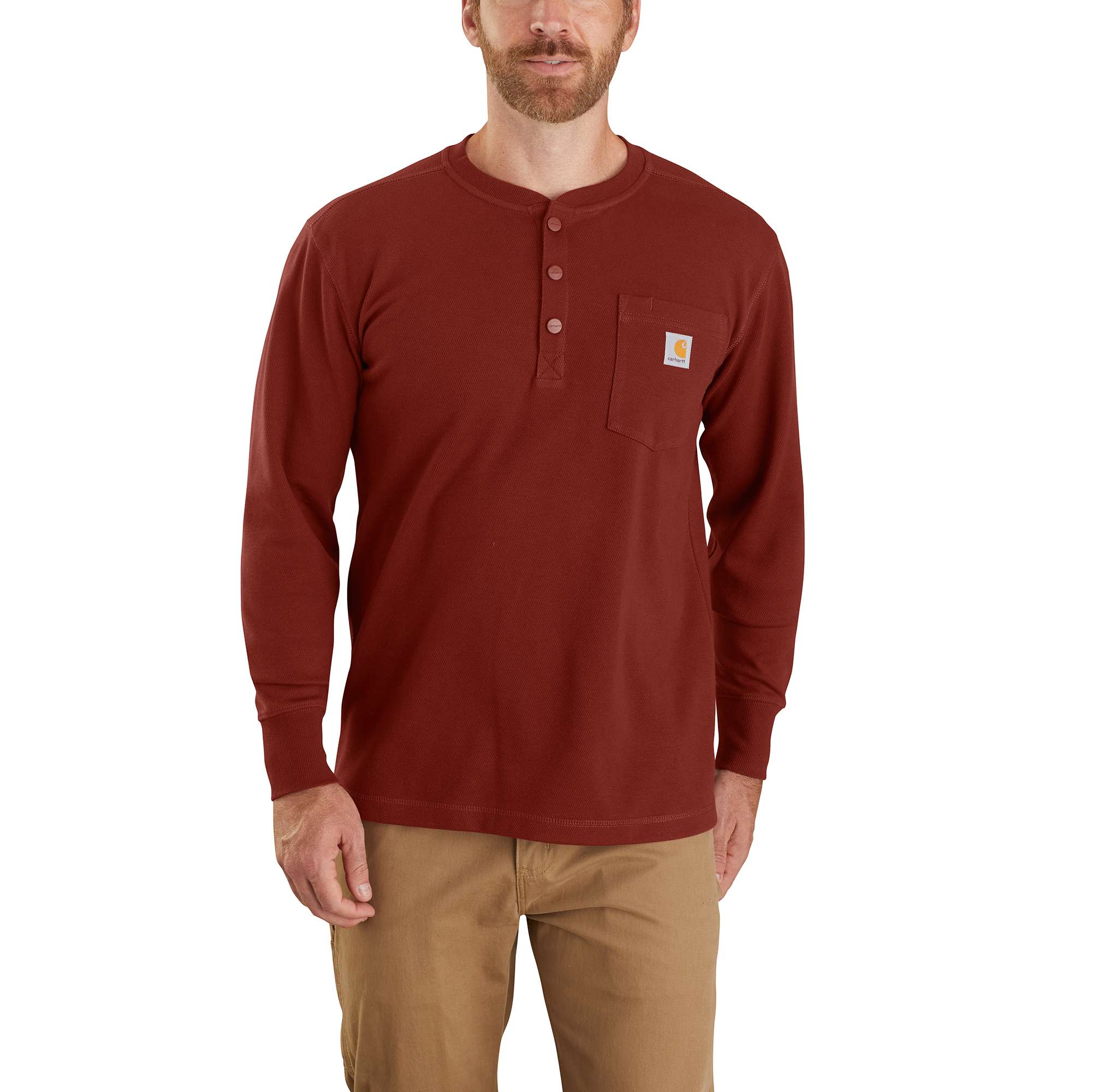 Relaxed Fit Heavyweight Long-Sleeve Henley Pocket Thermal Shirt