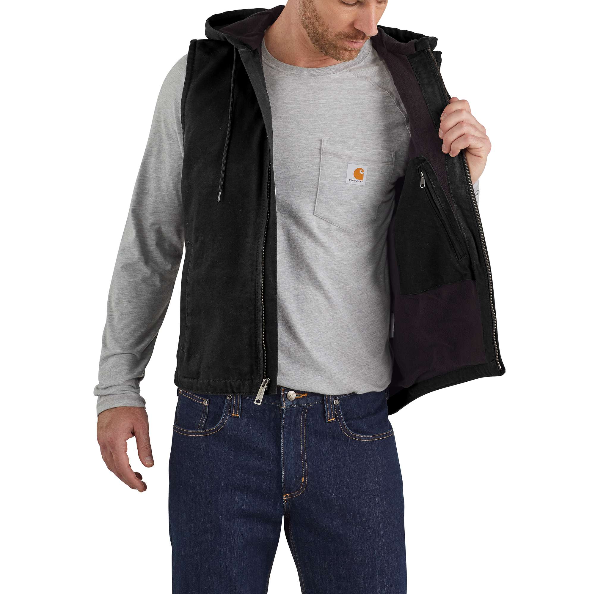 Relaxed Fit Washed Duck Fleece-Lined Hooded Vest - Image 3