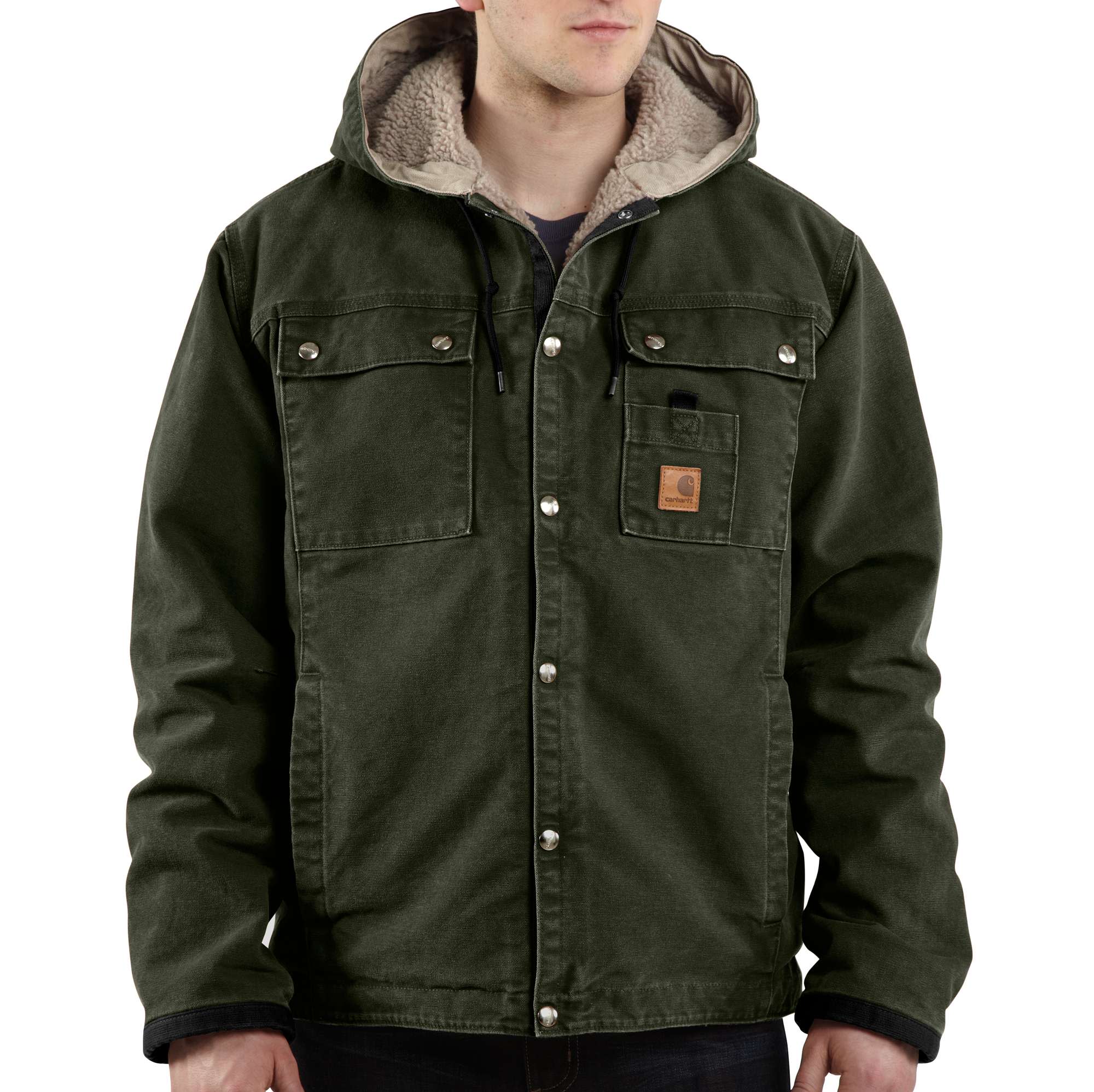Sandstone Hooded Multi-Pocket Jacket/Sherpa Lined