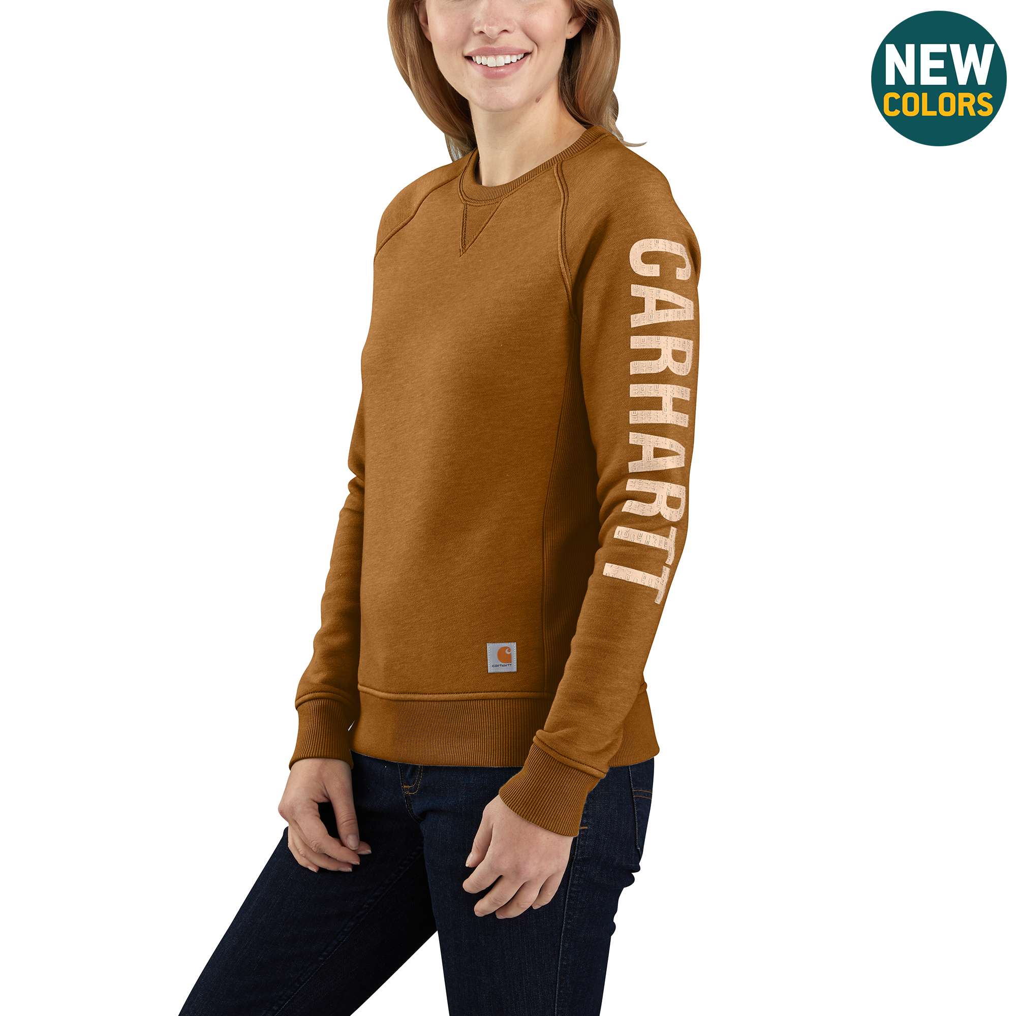 Women's Relaxed Fit Midweight Crewneck Block Logo Sleeve Graphic Sweatshirt - Image 2