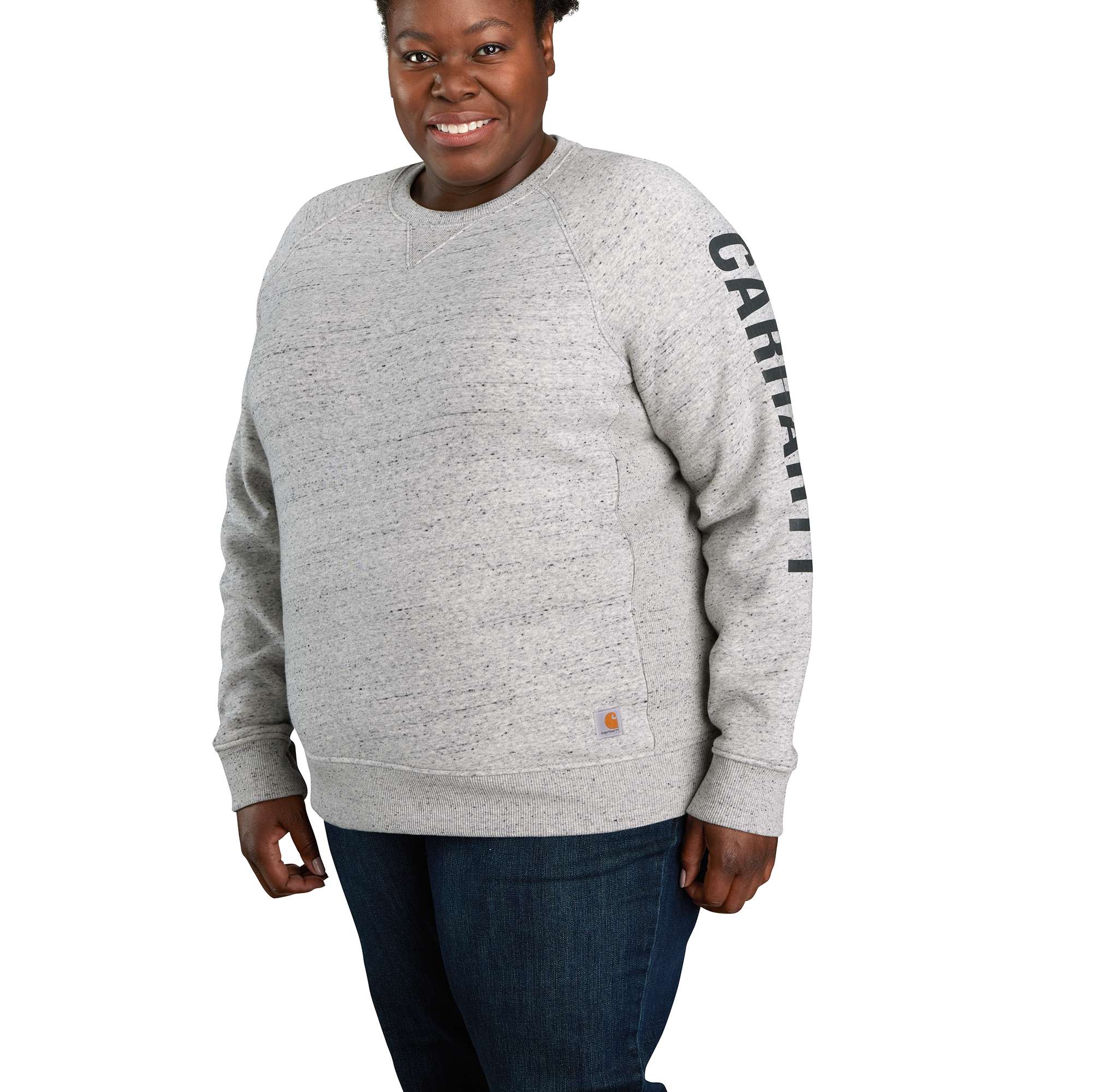 Women's Relaxed Fit Midweight Crewneck Block Logo Sleeve Graphic Sweatshirt - Image 2