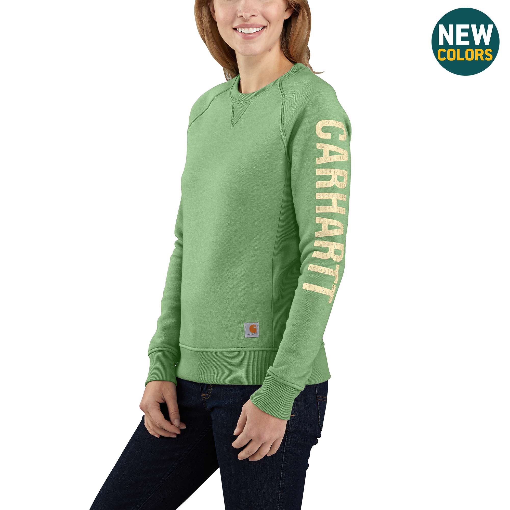 Women's Relaxed Fit Midweight Crewneck Block Logo Sleeve Graphic Sweatshirt - Image 2