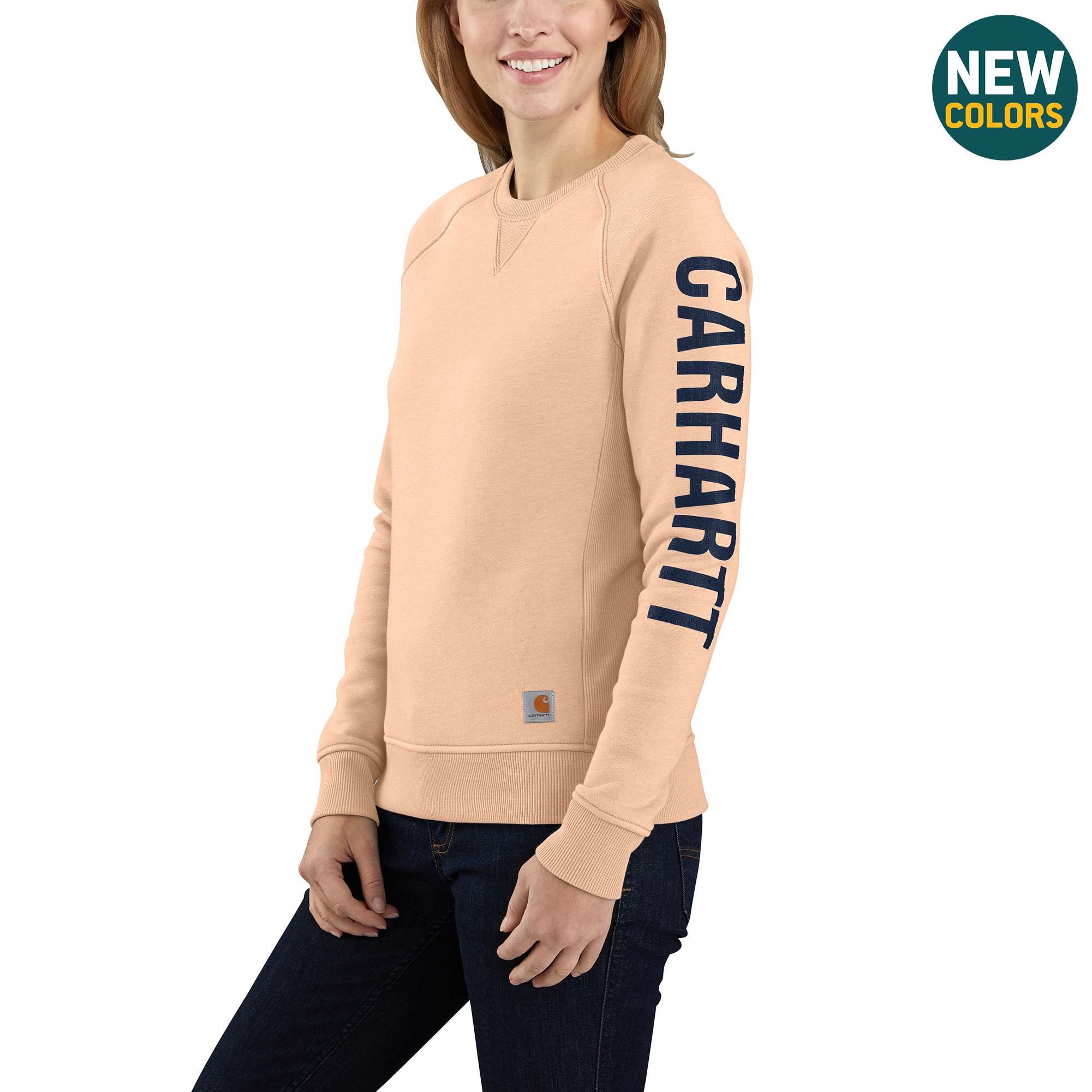 Women's Relaxed Fit Midweight Crewneck Block Logo Sleeve Graphic Sweatshirt - Image 2