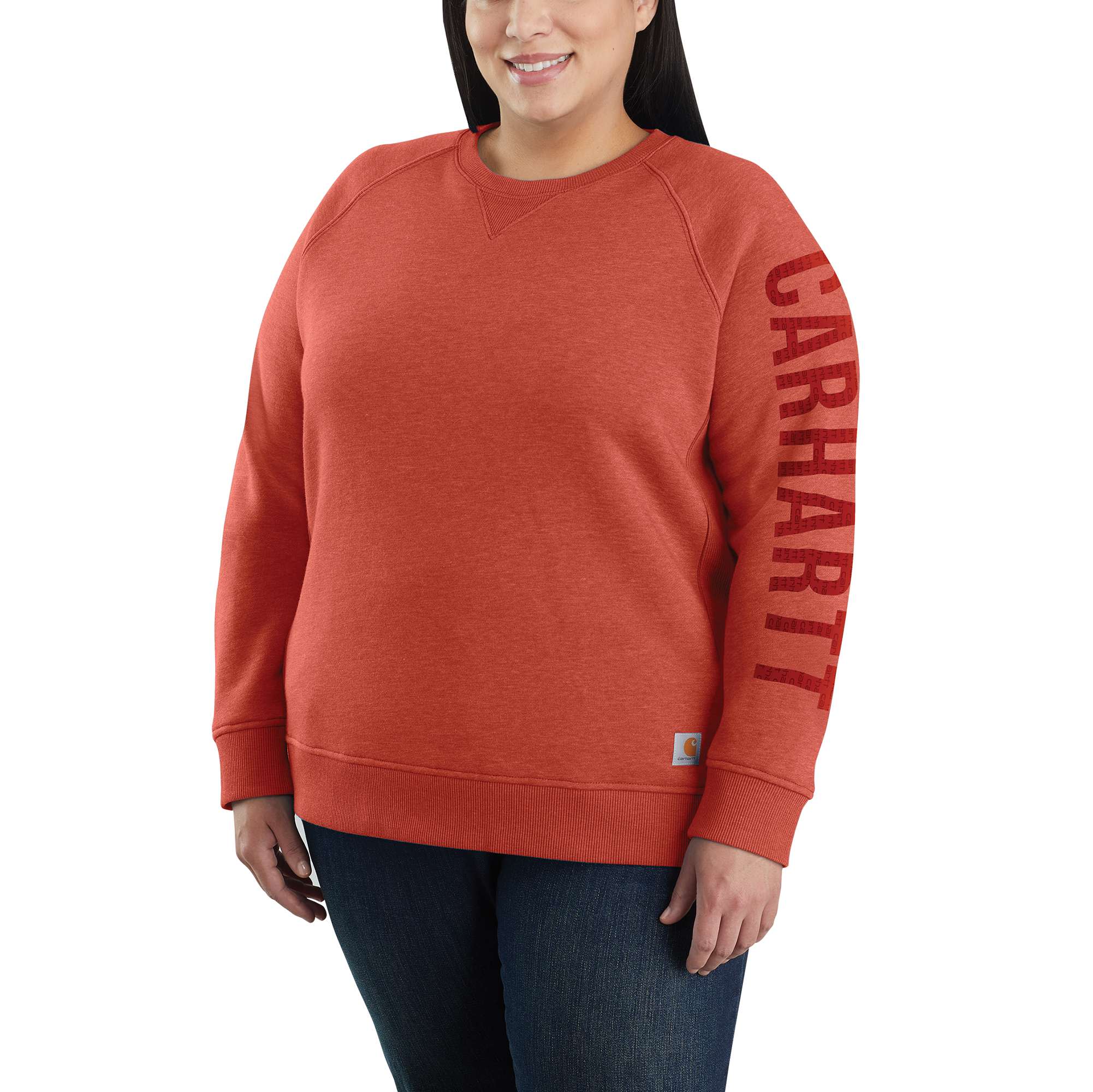 Women's Relaxed Fit Midweight Crewneck Block Logo Sleeve Graphic Sweatshirt - Image 2